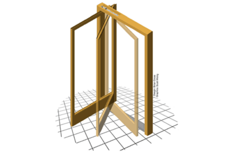 Illustration showing the elliptical arc operation of the Dawson Balanced Door